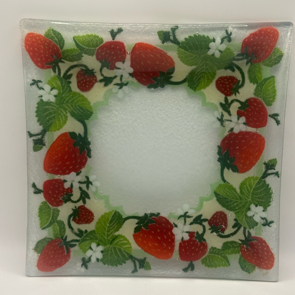 Vibrant Peggy karr Strawberry Glass Art Square Plate